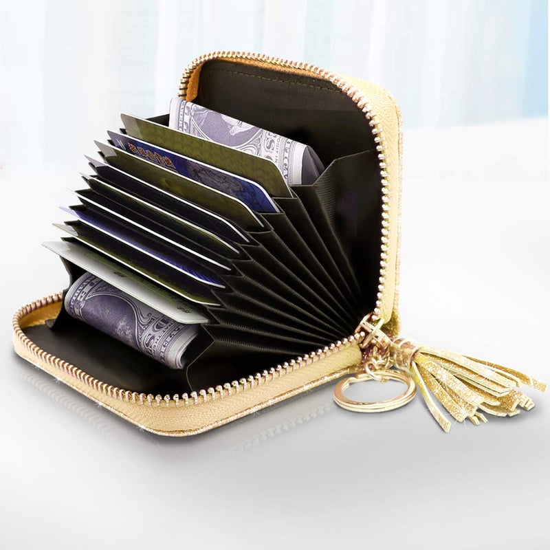 Coco Rossi Women's Small Credit Card Wallet RFID Cute Glitter Card Holder for Women, Gold - Image 3
